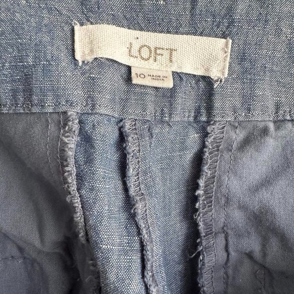 LOFT The Riviera Chambray Scalloped Ladies Linen Blend Casual Shorts, 10 - Picture 2 of 7